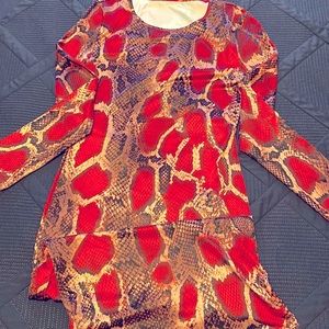 Red snake skin pattern long fitted dress